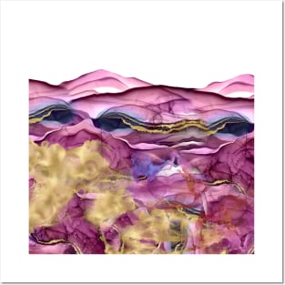 Purple Blue Gold Ink Abstract Posters and Art